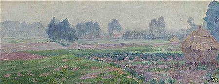 A landscape with haystacks