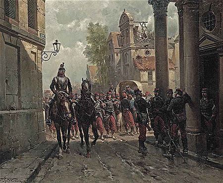 French infantery entering a town