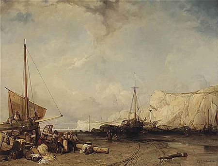 Fisherfolk on the banks of Normandy by Eugene le Poittevin - Auction record, sale price, and art valuation. Compare with similar artists and explore comparable artworks.