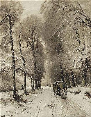 A horse-drawn cart on a snowy path