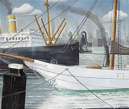 A view of the Rotterdam harbour, Hotel New York beyond