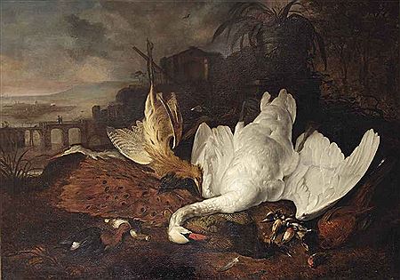 An Italianate river landscape with a swan