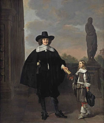 PORTRAIT OF FREDERICK VAN VELTHUYSEN (D. 1658) AND HIS SON DIRCK (1651-1716), FULL-LENGTH, IN AN ITALIANATE PARK LANDSCAPE WITH A SCULPTURE OF HOMER
