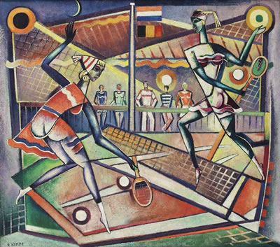 Playing tennis