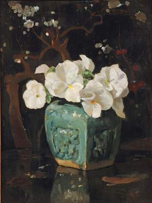 White violets in a ginger jar