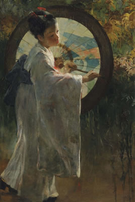 A Japanese girl with a wagasa