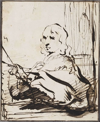 Portrait of Govert (Govaert) Flinck: Portrait of a painter, perhaps a self portrait (recto); A Biblical scene (verso)