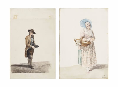 A man carrying a magic lantern; and A young woman from Gorinchem