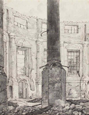 The ruins of the Lutheran Church, Amsterdam, after the fire of 1822, looking towards the organ-loft
