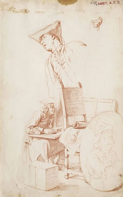 A young boy drawing in a studio, with subsidiary studies of a man leaning towards the left (recto); A costume study of a standing man, with a subsidiary study of a hand (verso) (pl. 3)