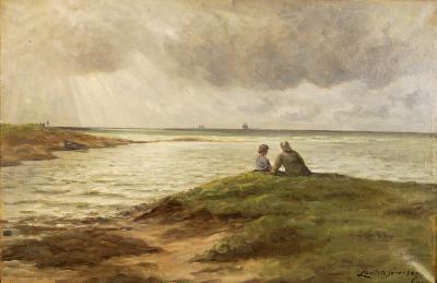 Seashore landscape of two people watching the sea by Lauritz Sorensen - Auction record, sale price, and art valuation. Compare with similar artists and explore comparable artworks.