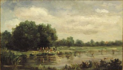 Figures Along a Riverbank
