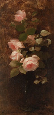 Still life with pink roses in a vase