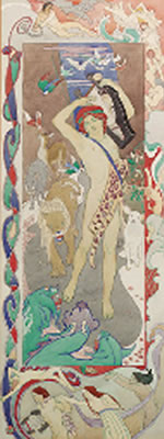 The legend of Orpheus In the first section Orpheus tames Cerberus and leads Eurydice from Hades. The second section shows Orpheus playing the lyre for Pluto and Persephone, then looking back at Eurydice as she follows him from the underworld. In the final
