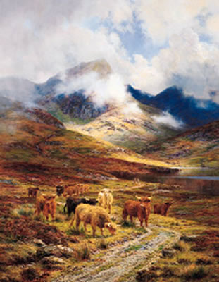 Sample artwork by Louis Bosworth Hurt (1856 - 1929), known for scottish landscape painting, highland cattle - View similar artists and auction records