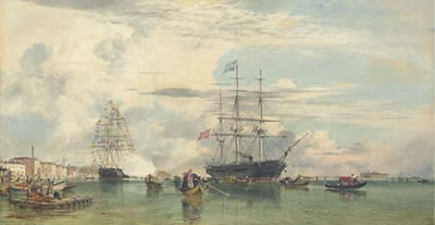 The Arrival of Otho, ex-King of Greece, at Venice, 29th October, 1862, in H.M. Corvette 'Scylla', 21 guns, Captain Rowley Lambert. by Edward William Cooke - Auction record, sale price, and art valuation. Compare with similar artists and explore comparable artworks.