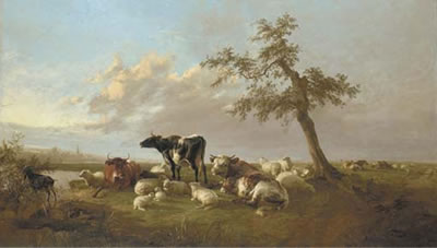 Sample artwork by Thomas Sidney Cooper (1803 - 1902), known for bucolic landscape painting with cattle - View similar artists and auction records