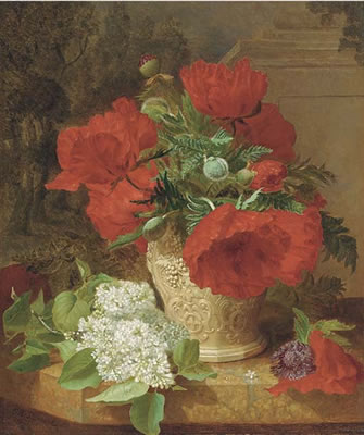 Poppies in a vase, with white lilac on a marble ledge by Eloise Harriet Stannard - Auction record, sale price, and art valuation. Compare with similar artists and explore comparable artworks.