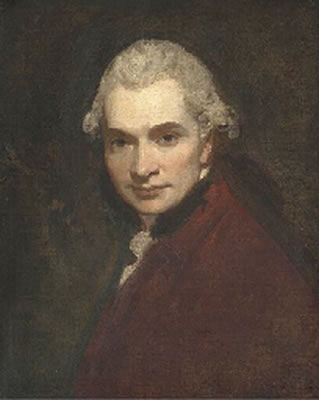 Portrait of George Romney: Self-portrait, bust-length, in a red coat