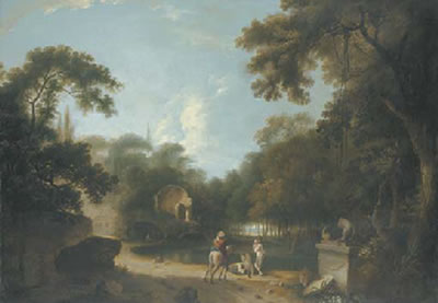 Figures in a landscape with ruins
