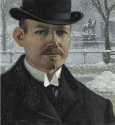 Portrait of Paul Gustav Fischer: Self-portrait, Nytorv in Winter