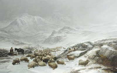 Drovers collecting their flocks under the fells, East Cumberland