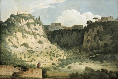 View of the Temple of Diana, Nemi, shepherd in foreground