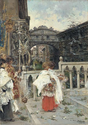 A procession before the Bridge of Sighs