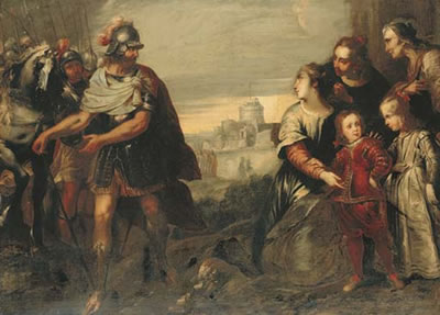 Volumnia with her sons before Coriolanus, the Castel Sant'Angelo beyond by Bartolomeo Biscaino - Auction record, sale price, and art valuation. Compare with similar artists and explore comparable artworks.