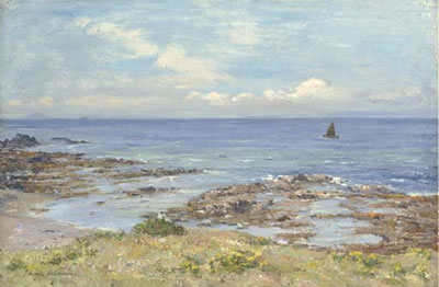 Coastline with sailing boat