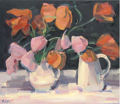 Poppies in a white jug