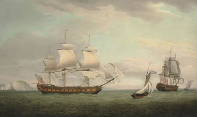 The East Indiaman Pitt in two positions off the Needles, Isle of Wight