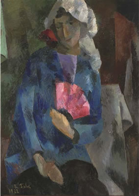 Woman with a pink fan