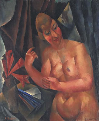 Nude in blue interior