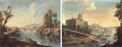 A capriccio view of the Tiber with the Ponte Sisto; and A capriccio with a palazzo by a river; a pair (2)