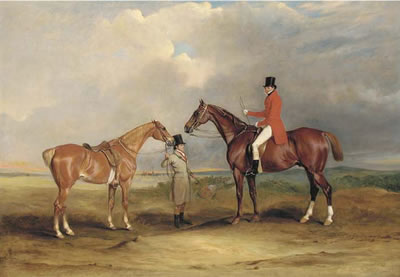 Portrait of John Drummond on a hunter, with a groom holding his second horse, in a landscape, a hunting party beyond by John E Ferneley Sr - Auction record, sale price, and art valuation. Compare with similar artists and explore comparable artworks.
