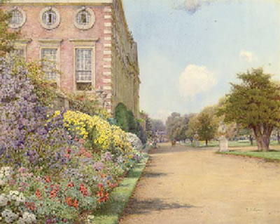 Herbaceous border, Hampton Court Palace by Ernest Arthur Rowe - Auction record, sale price, and art valuation. Compare with similar artists and explore comparable artworks.