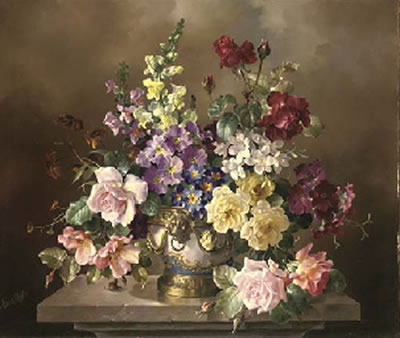 Flowers in a blue and ormolu vase