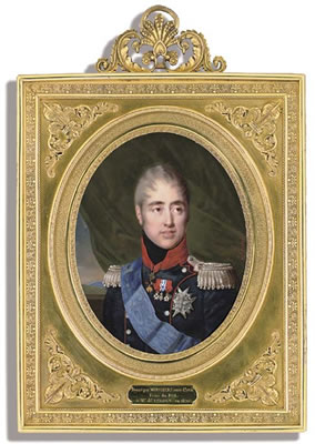 King Charles X of France (1757-1836) in red-piped blue uniform with red collar, black stock and silver epaulettes, wearing the blue moiré sash and breast-star of the Royal French Order of the Saint Esprit, the jewel of the Order of the Golden Fleece, the by Daniel Saint - Auction record, sale price, and art valuation. Compare with similar artists and explore comparable artworks.