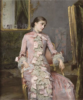 Seated woman in pink by Rogelio Egusquiza - Auction record, sale price, and art valuation. Compare with similar artists and explore comparable artworks.