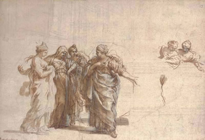 Six female figures for an allegory in honour of the Collegium Romanum and the House of Borghese