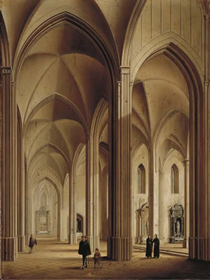 The interior of a Gothic cathedral