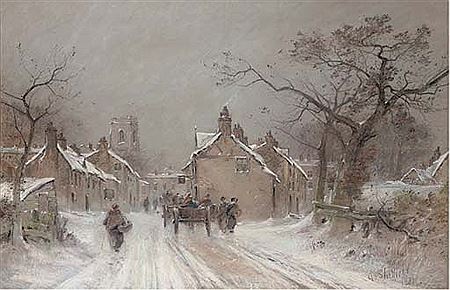 Wintertime, the entrance to a village