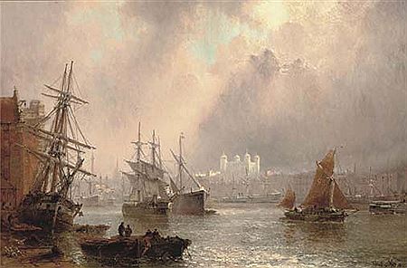 Shipping on the Thames before the Tower of London by Claude T Stanfield Moore - Auction record, sale price, and art valuation. Compare with similar artists and explore comparable artworks.