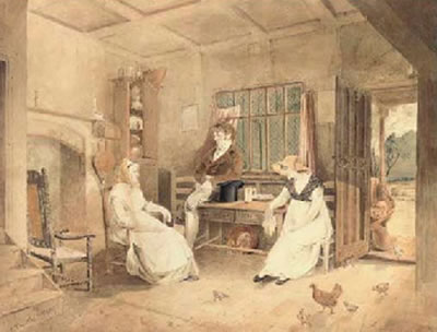 Portrait of John Sell Cotman, Mrs Edmund Miles and Ann Miles in the Miles family farmhouse, Felbrigg, Norfolk