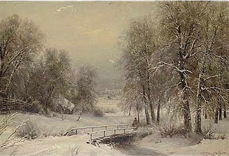 A winter landscape with a figure crossing a bridge by Ivan Augustovich Veltz - Auction record, sale price, and art valuation. Compare with similar artists and explore comparable artworks.