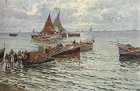 Neapolitan fisherfolk at the shore by Romolo Leone - Auction record, sale price, and art valuation. Compare with similar artists and explore comparable artworks.