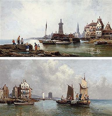 Waiting for the catch; and Fishing off a Northern European town (2)