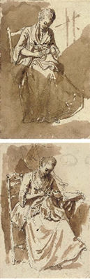 A seated woman sewing