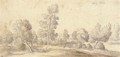 A landscape near Düren with pollarded willows by a stream